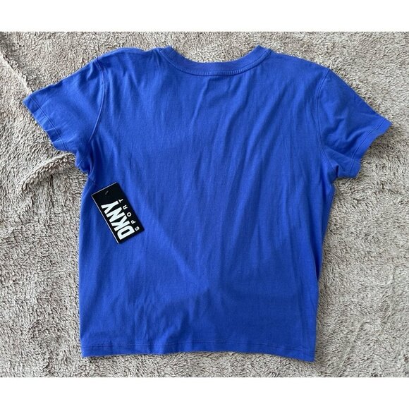 Dkny Sport Women's Metallic Bubble Logo Knot-Front T-Shirt Blue Tee - Picture 12 of 13